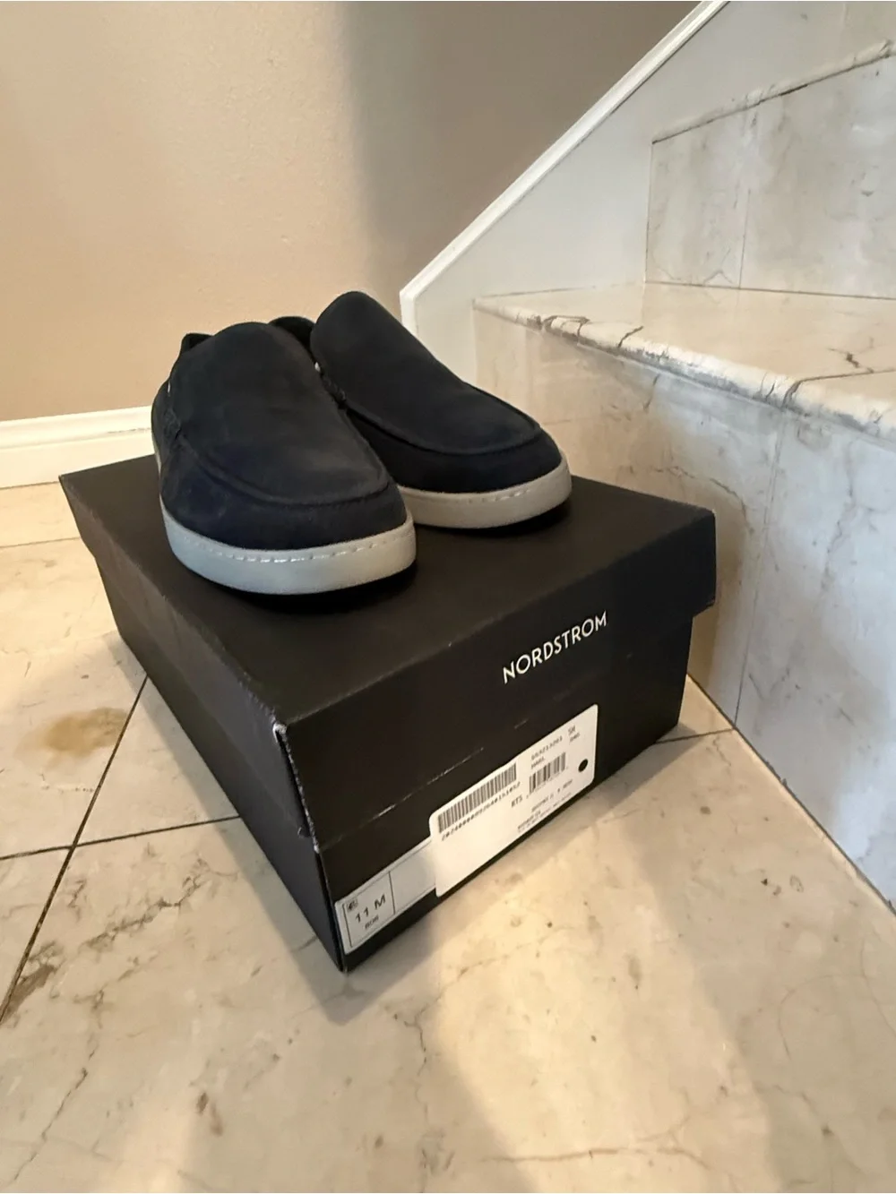 Nordstrom Men's Slip-On Suede Loafers in Dark Blue with White Sole